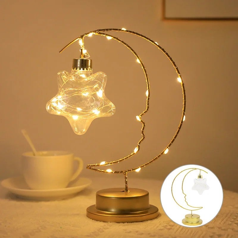 Bluejw Cross-Border LED Moon Star Night Light, Battery Operated Iron Decorative Night Lights for Christmas Home Interior - Image 1